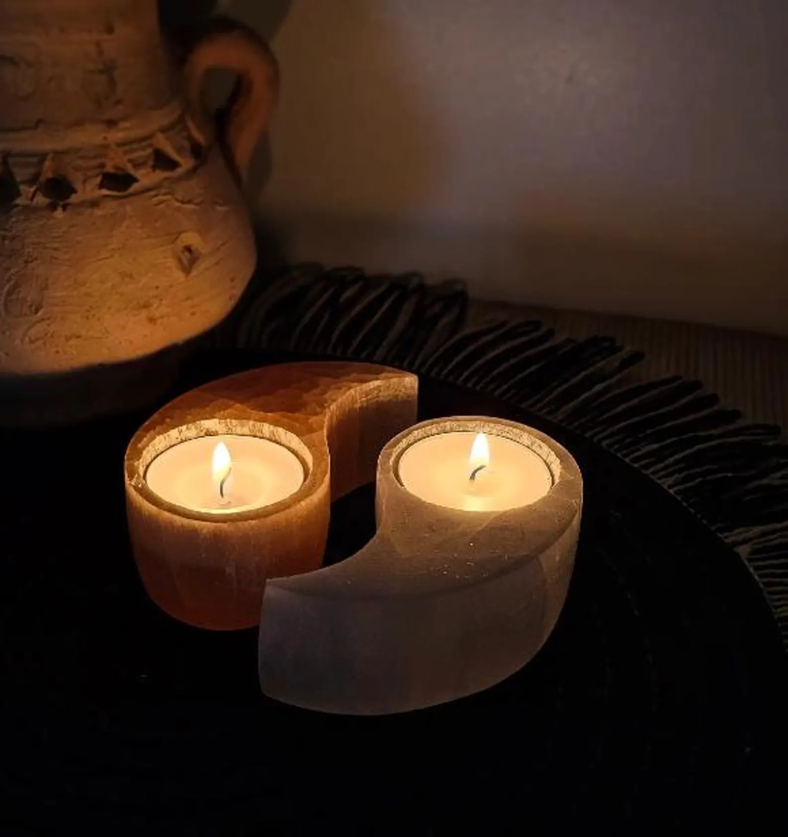 Porte-Bougie Yin Yang en Sélénite