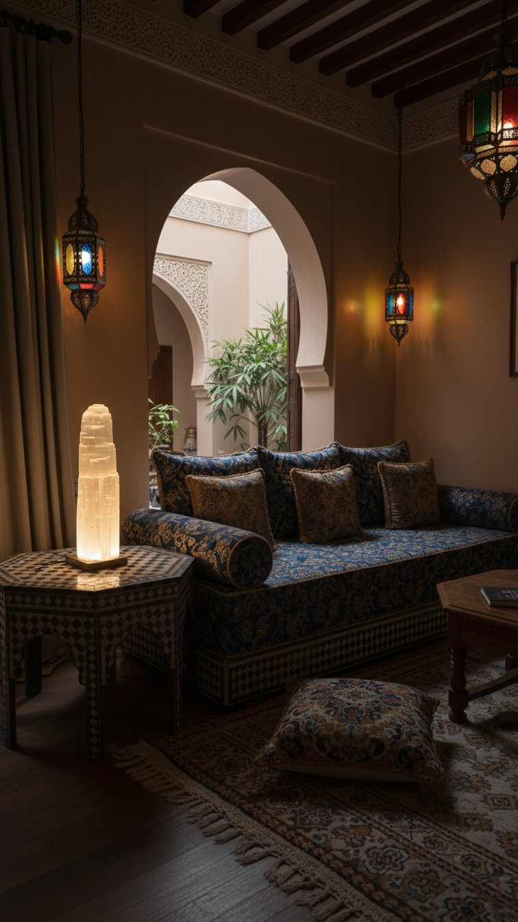 Lampe sélénite dans un salon