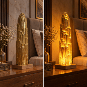 lampe selenite dorée